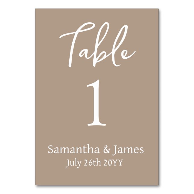 Tarjeta De Mesa Taupe Modern Elegance Boda (Reverso)