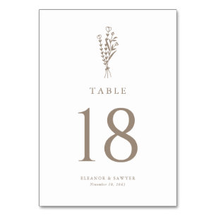 Tarjeta De Mesa Taupe Modern Minimalista Floral Bouquet Boda