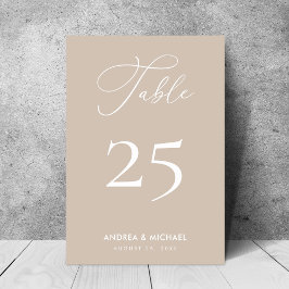 Tarjeta De Mesa Taupe Tan Elegant Calligraphy Boho Spring Wedding