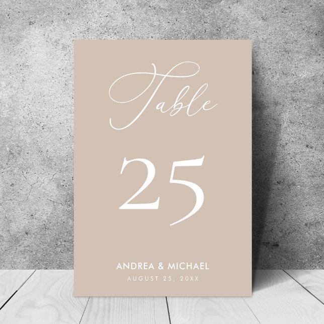 Tarjeta De Mesa Taupe Tan Elegant Calligraphy Boho Spring Wedding (Subido por el creador)