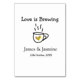Tarjeta De Mesa Taza de café Love is Brewing corazón dorado nombre
