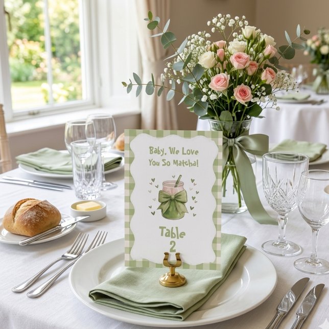 Tarjeta De Mesa Te Amamos Tanto Matcha Bow Green Gingham (Subido por el creador)