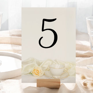 Tarjeta De Mesa Tea Cup y Boda de la Rosa Blanca
