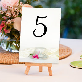Tarjeta De Mesa Tea Cup y Boda de rosas rosadas