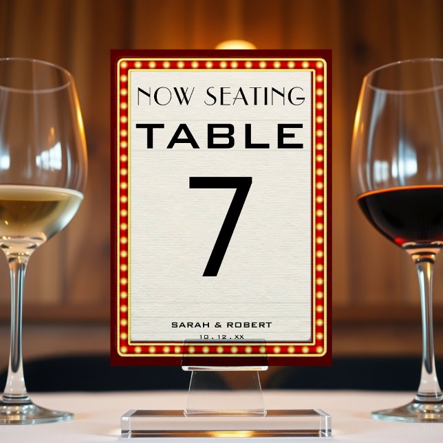 Tarjeta De Mesa Teatro de cine retro Marquee Rótulo Boda rojo (Retro Cinema Theater Marquee Sign Red Wedding Table Number
)