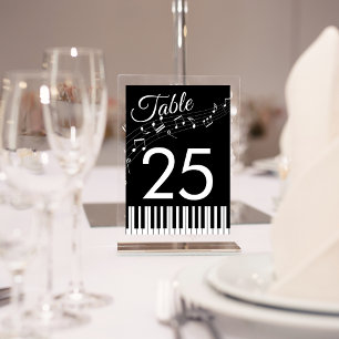 Tarjeta De Mesa Teclas de Piano Notas Musicales Boda Negras y Blan