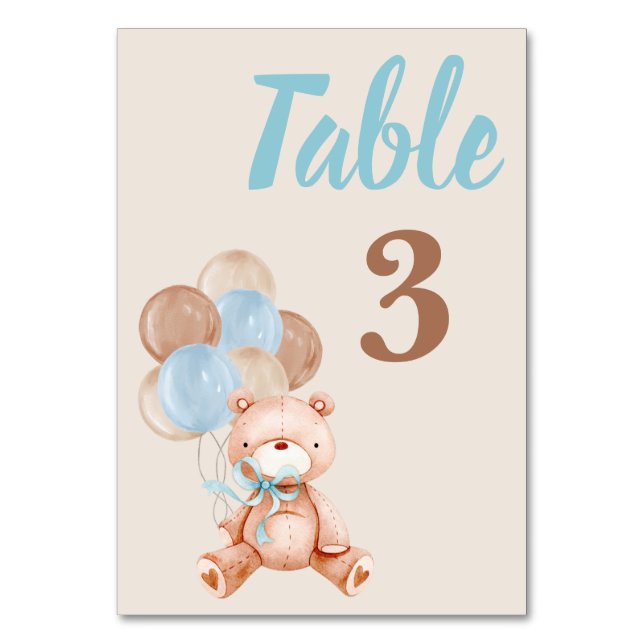 Tarjeta De Mesa Teddy Bear Baby Shower Boy (Anverso)