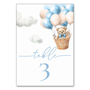 Tarjeta De Mesa Teddy Bear Balloon Blue Boy Baby Shower