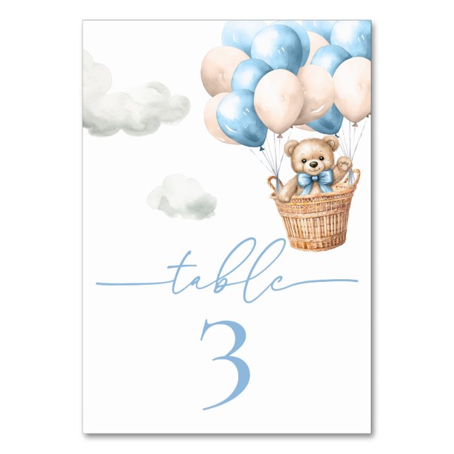 Tarjeta De Mesa Teddy Bear Balloon Blue Boy Baby Shower (Anverso)