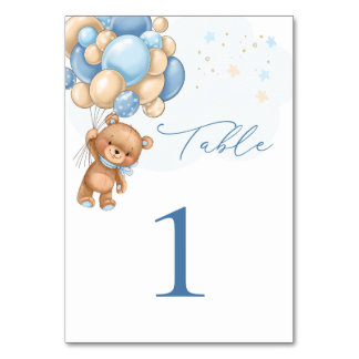 Tarjeta De Mesa Teddy Bear Blue Balloons Baby Shower