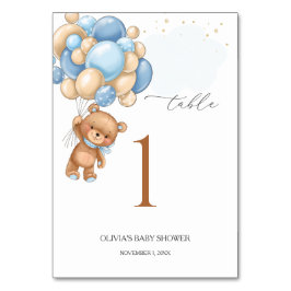 Tarjeta De Mesa Teddy Bear Blue Balloons número de tabla de Baby S