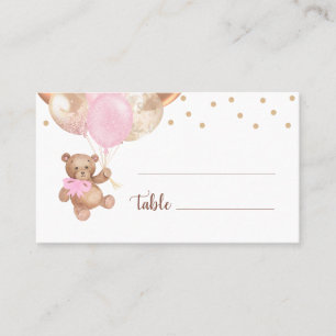 Tarjeta De Mesa Teddy Bear Rosa Globos de Oro Baby Shower