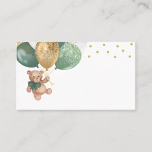 Tarjeta De Mesa Teddy Bear Sage Globos verdes Baby Shower