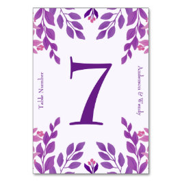 Tarjeta De Mesa Tema Boda de hojas moradas