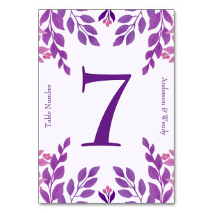 Tarjeta De Mesa Tema Boda de hojas moradas