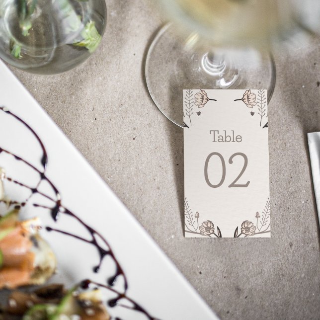Tarjeta De Mesa Tema Boda floral marrón (Table numbers to help your guests)