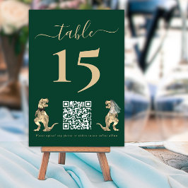 Tarjeta De Mesa Tema de Dinosaurios Boda Código QR Verde