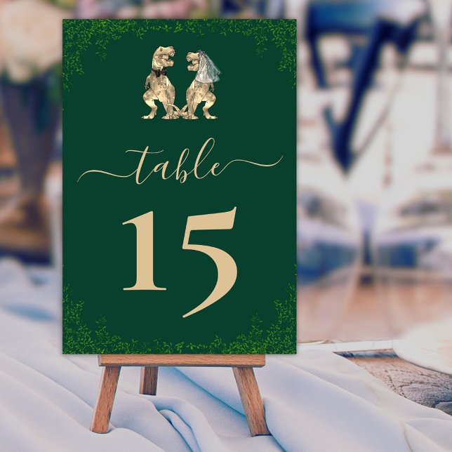 Tarjeta De Mesa Tema de Dinosaurios Boda Verde (Dinosaur wedding foliage dark green custom table number card Watercolor eucalyptus foliage elegant )