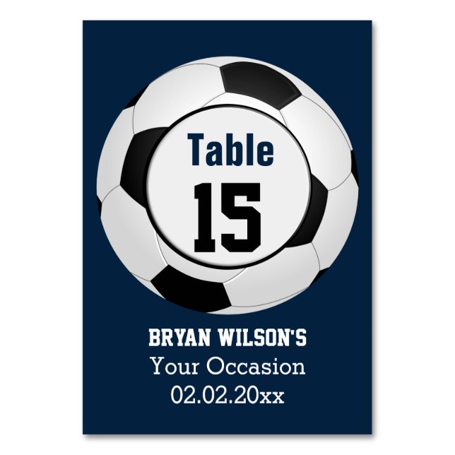 Tarjeta De Mesa Tema de fútbol Números de tabla personalizados (Anverso)