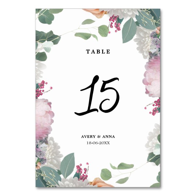 Tarjeta De Mesa Tema de la boda floral (Anverso)