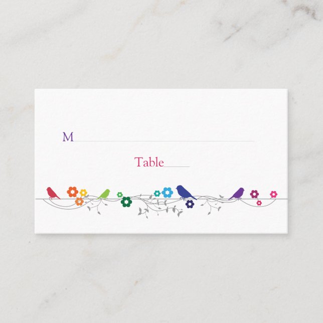Tarjeta De Mesa Tema del arcoiris Aves Flores Bodas Cartas de luga (Anverso)