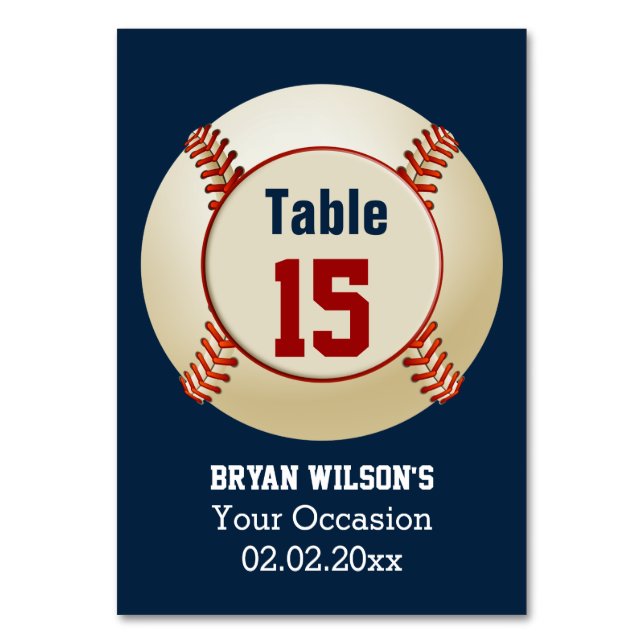 Tarjeta De Mesa Tema del béisbol deportivo Números de tabla person (Anverso)