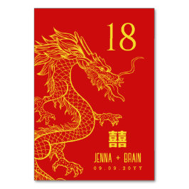 Tarjeta De Mesa Tema Dragon Doble Felicidad | Oro en rojo