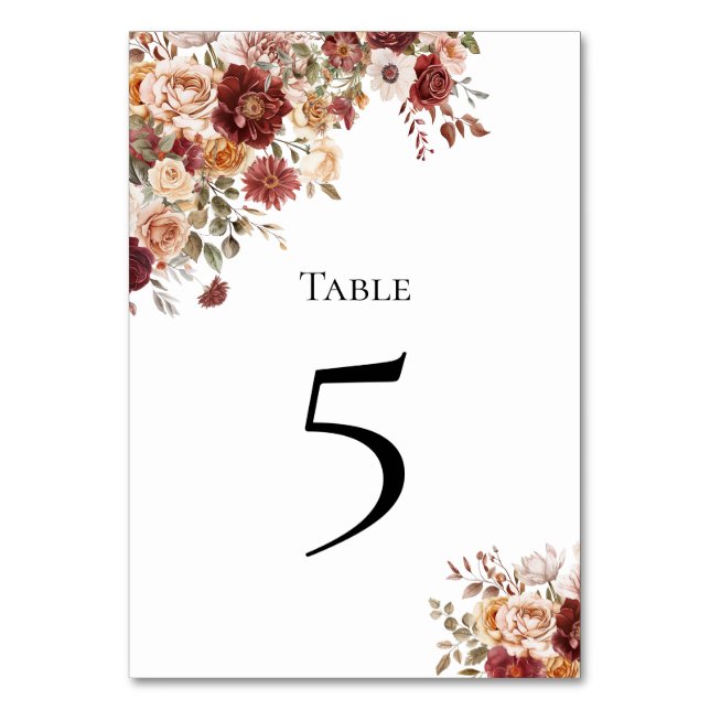 Tarjeta De Mesa Terra Cotta Green Floral Number Card (Anverso)