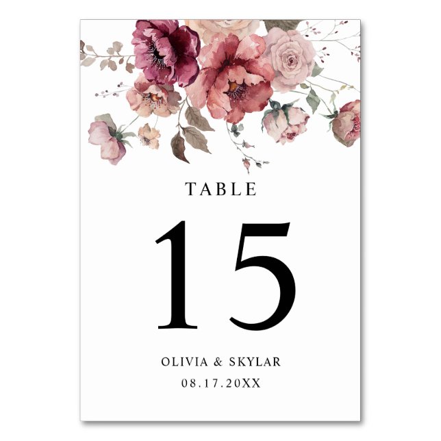 Tarjeta De Mesa Terracota Burgundy Fall Boho Floral Peony Boda (Anverso)