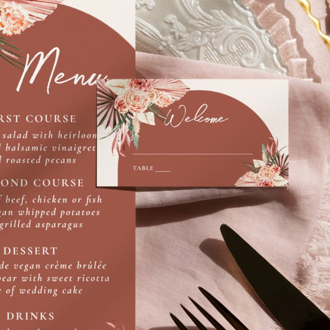 Tarjeta De Mesa Terracota floral bohemia y Boda de marfil (Subido por el creador)