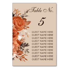 Tarjeta De Mesa Terracota ligera y Boda Naranja quemado