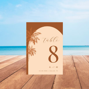 Tarjeta De Mesa Terracota Monograma de palmeras dibujadas Boda de 