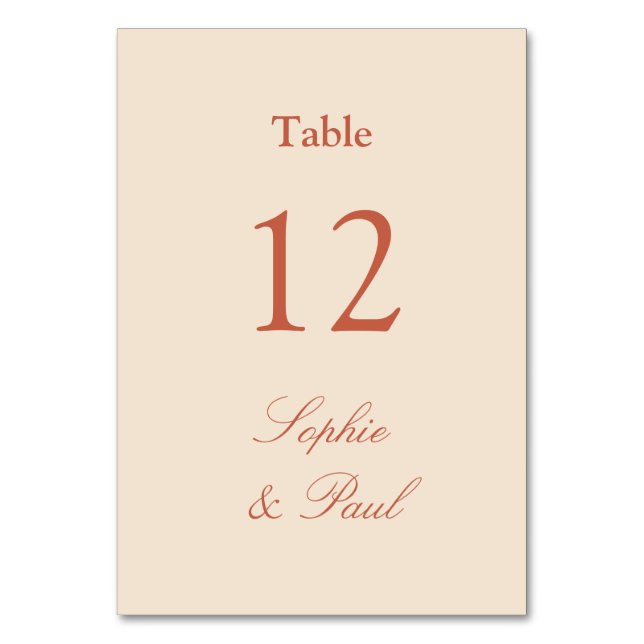 Tarjeta De Mesa Terracota Straw Beige Boda Número de tabla (Anverso)