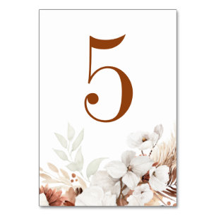 Tarjeta De Mesa Terracota y Boho Floral Blanco Elegante
