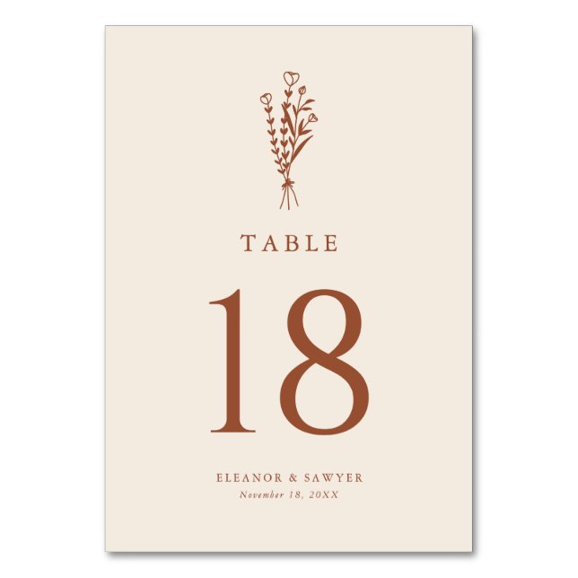 Tarjeta De Mesa Terracotta Boho Boda Botánico Minimalista (Anverso)