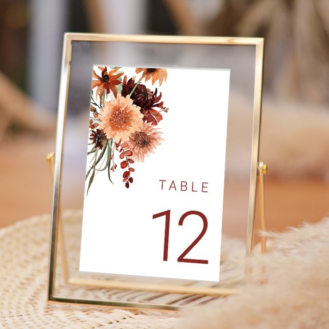 Tarjeta De Mesa Terracotta Boho Boda: Floral de verano y otoño (Subido por el creador)