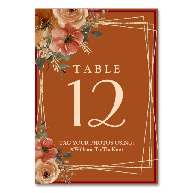 Tarjeta De Mesa Terracotta Boho Cae Acuarela Floral (Anverso)