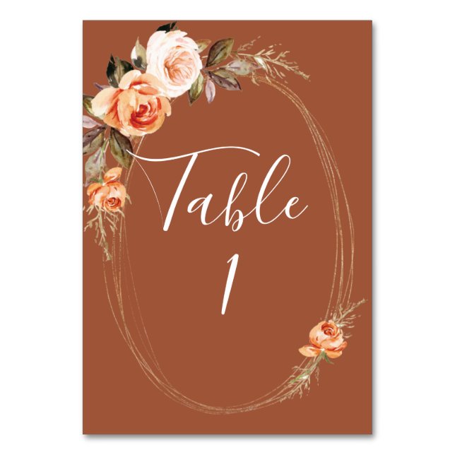 Tarjeta De Mesa Terracotta Boho Fall Boda Floral (Anverso)