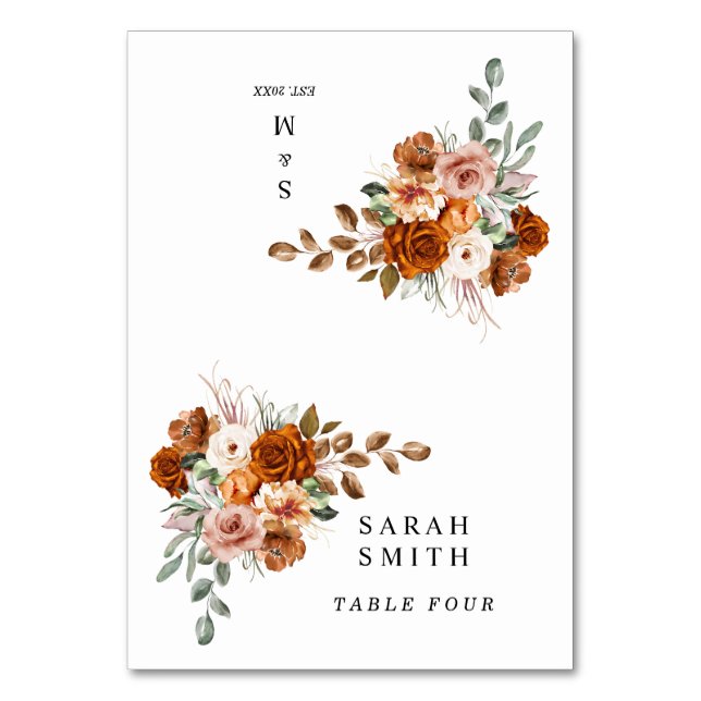 Tarjeta De Mesa Terracotta Burnt Orange Wedding Table Place Card (Anverso)