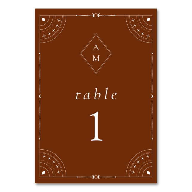 Tarjeta De Mesa Terracotta Celestial Luna y Estrellas (Anverso)