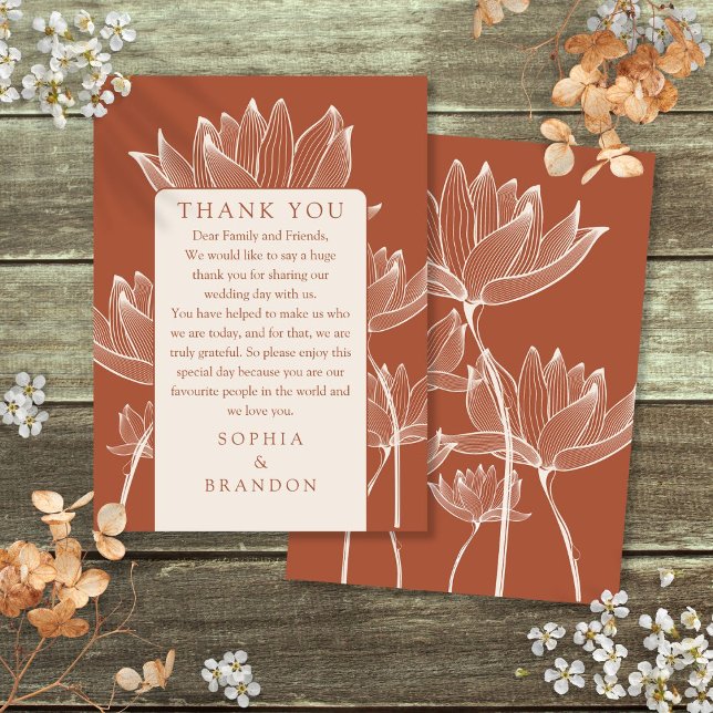 Tarjeta De Mesa Terracotta Floral Boda Gracias (Terracotta Floral Wedding Thank You Place Card)