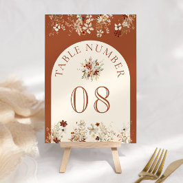 Tarjeta De Mesa Terracotta Floral Crema de Flor Silvestre Boda