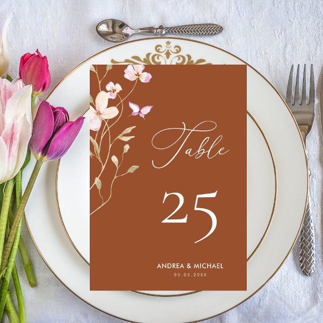Tarjeta De Mesa Terracotta Floral Flores silvestres Boda de guione (Subido por el creador)