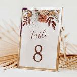 Tarjeta De Mesa Terracotta Flores Boho Boho Boda de otoño número d<br><div class="desc">Moderno estilo bohemio boda número de carteles con flores acuarelas y hojas otoño en tonos tierra como el marrón rojizo,  naranja quemado y terracota. La elección perfecta para los bodas de otoño.</div>