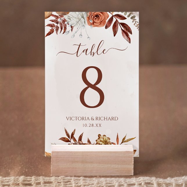 Tarjeta De Mesa Terracotta Flores Boho Boho Boda de otoño número d (Subido por el creador)