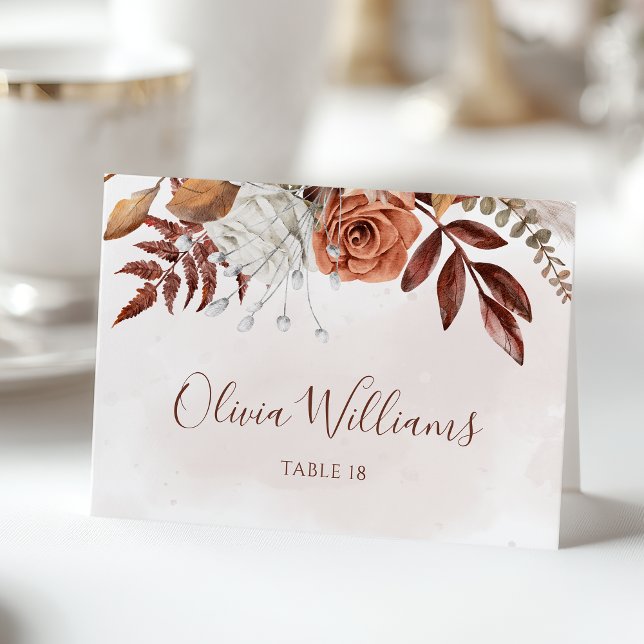 Tarjeta De Mesa Terracotta Flowers Boho Fall Wedding Place Card (Subido por el creador)