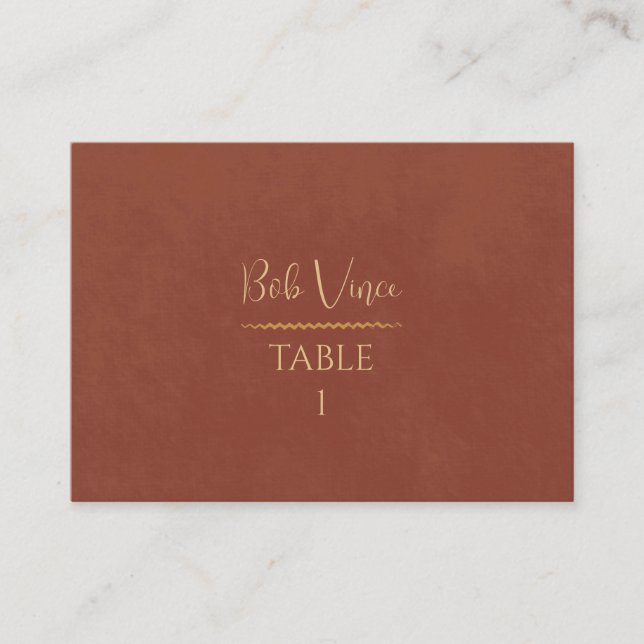 Tarjeta De Mesa Terracotta & Gold Warm Boho Luxe Romántico Boda (Anverso)
