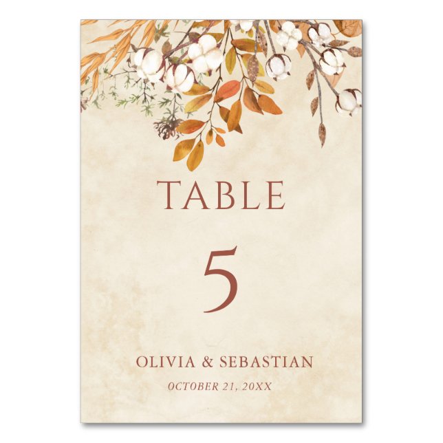 Tarjeta De Mesa Terracotta otoño deja Boho otoño Wedding (Anverso)