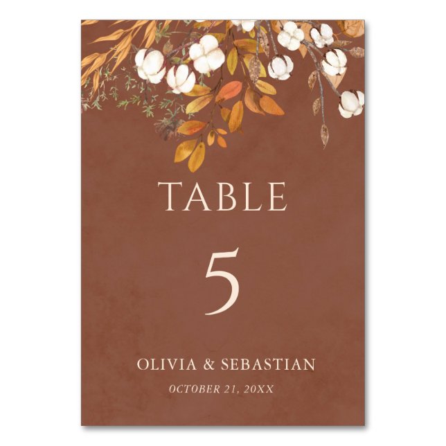 Tarjeta De Mesa Terracotta otoño deja Boho otoño Wedding (Anverso)