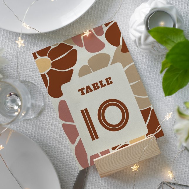 Tarjeta De Mesa Terracotta Retro Groovy Boho Moda Boda Floral (Terracotta Retro Groovy Boho Chic Floral Wedding Table Number)